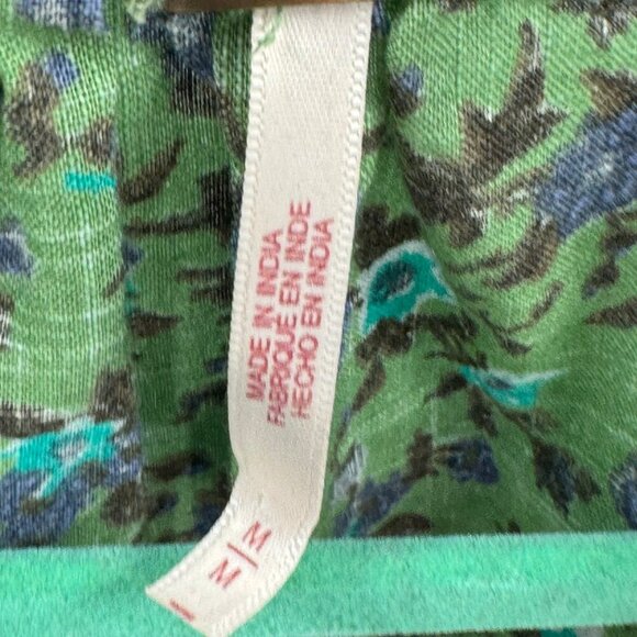 Free People Green/Blue Floral Print Blouse Womens Size M 100% Cotton With Smocke - Picture 5 of 10